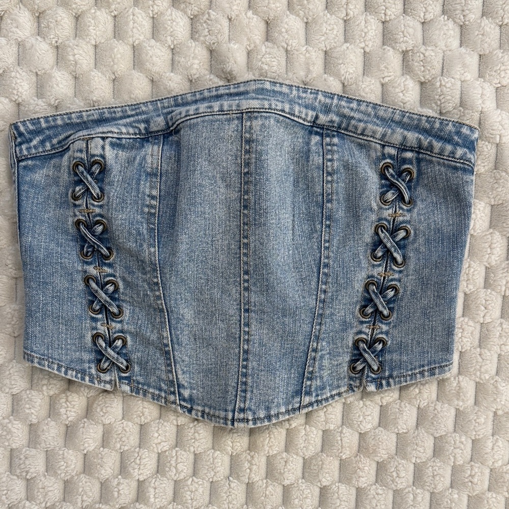 L.A. Hearts Denim Corset Top with Lace-Up Sides (XS)